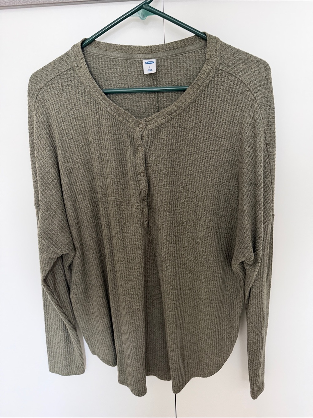 Old Navy Olive Green Waffle Knit Long Sleeve Henley